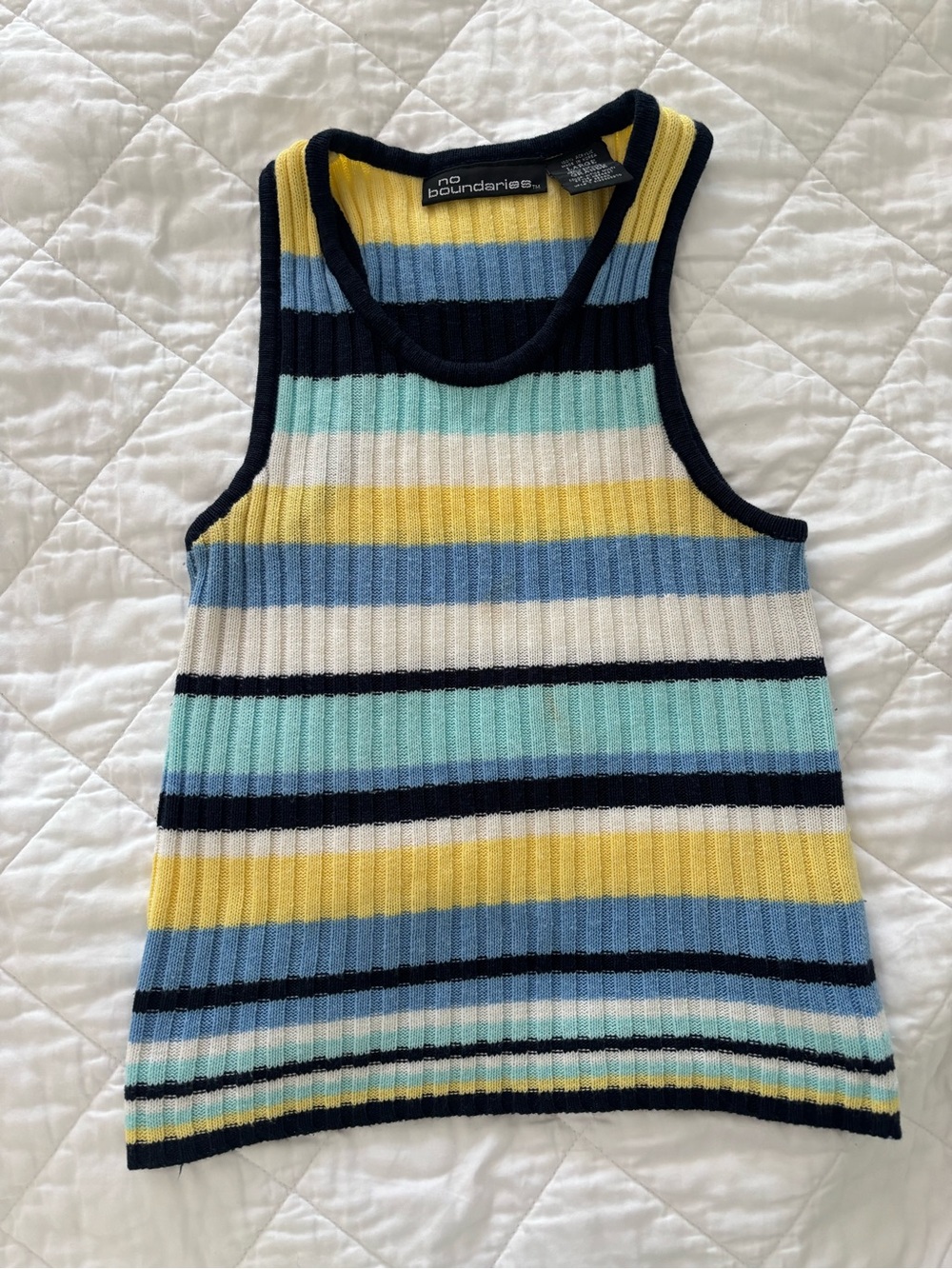 No Boundaries Striped Ribbed Tank — Yellow, Blue, White, Mint